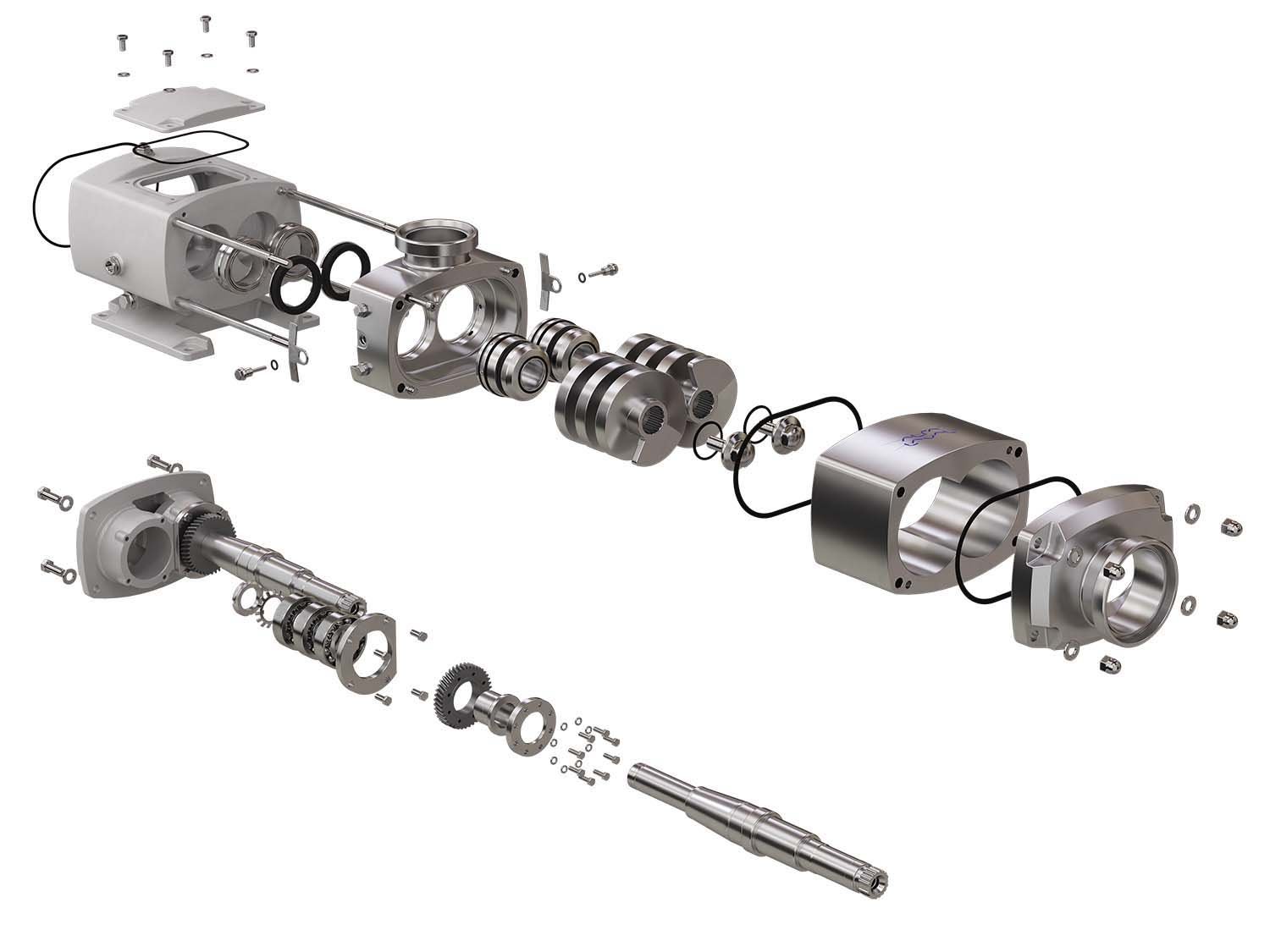Exploded view of Alfa Laval twin screw pump